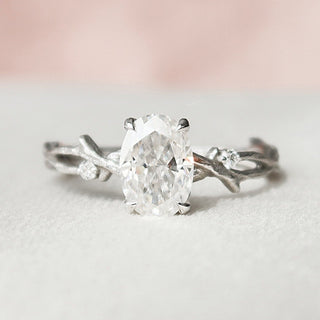 1.0 CT Oval Cut Solitaire & Twig Pave Moissanite Engagement Ring - crownmoissanite