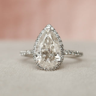 2.0 CT Pear Shaped Moissanite Halo Engagement Ring - crownmoissanite