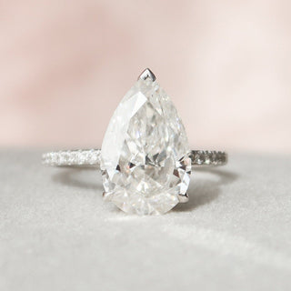 3.5 CT Pear Hidden Halo & Pave Setting Moissanite Engagement Ring - crownmoissanite