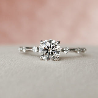 1.0 CT Round Solitaire & Dainty Pave Moissanite Engagement Ring - crownmoissanite