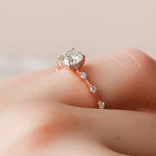 1.0 CT Round Solitaire & Dainty Pave Moissanite Engagement Ring - crownmoissanite