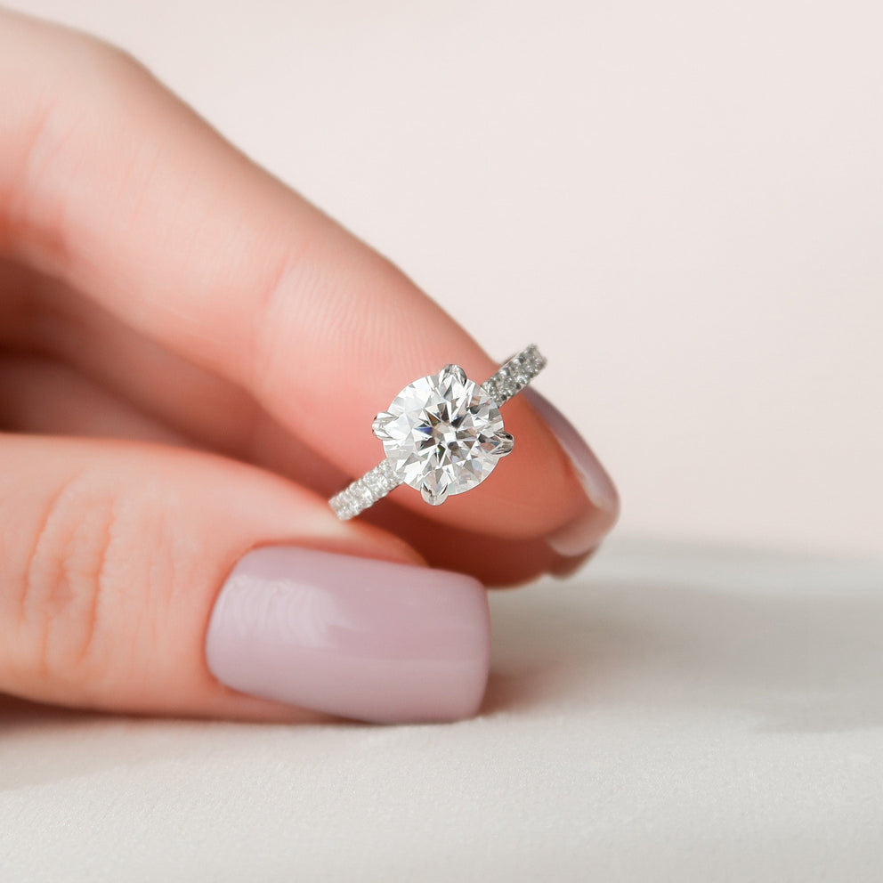2.0 CT Round Hidden Halo Pave Moissanite Engagement Ring - crownmoissanite