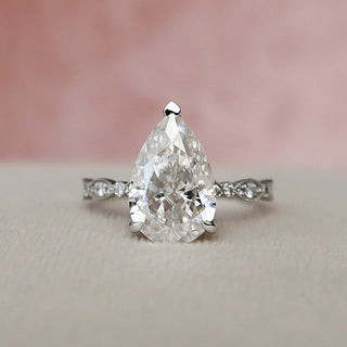 3.0 CT Pear Solitaire Milgrain Pave Moissanite Engagement Ring - crownmoissanite