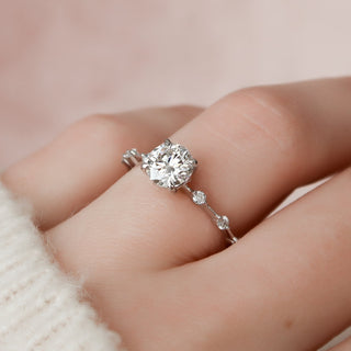 1.0 CT Round Solitaire & Dainty Pave Moissanite Engagement Ring - crownmoissanite