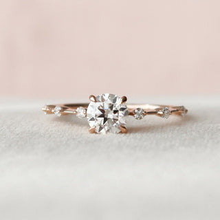 1.0 CT Round Solitaire & Dainty Pave Moissanite Engagement Ring - crownmoissanite