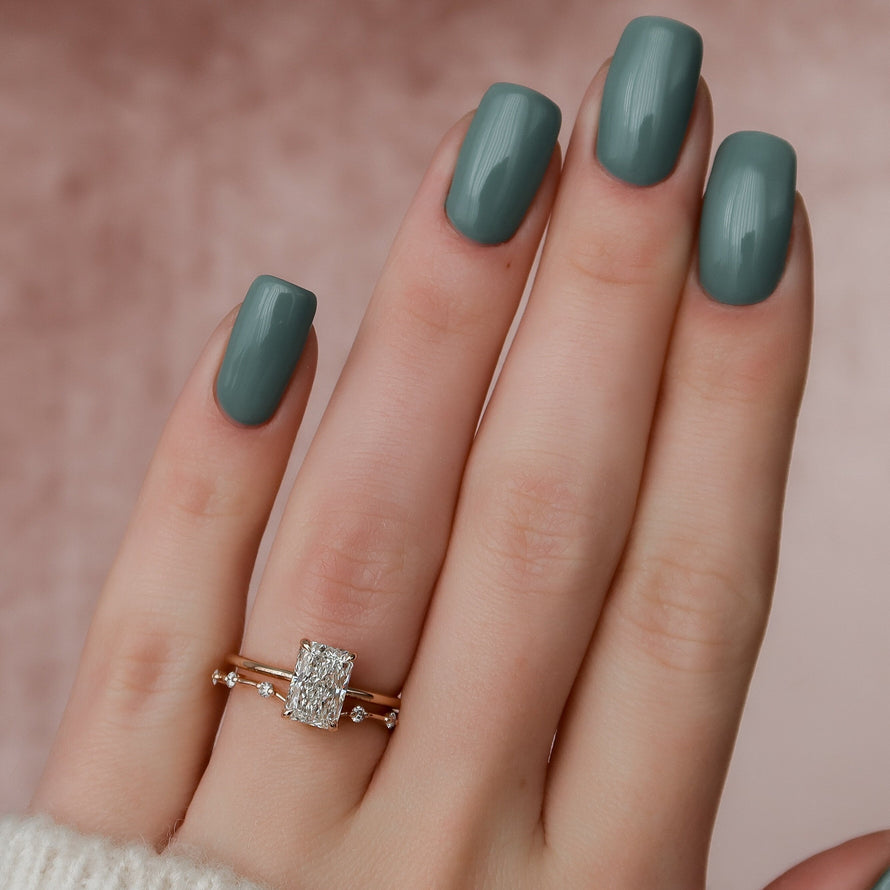 1.0 -2.50 CT Radiant Cut Hidden Halo Moissanite Bridal Ring Set - crownmoissanite