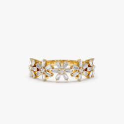 0.49 TCW Round & Baguette Cut Multi Flower Moissanite Wedding Band