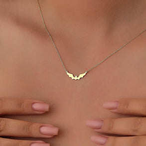 Solid Plain Gold Halloween Dainty Bat Pendant Necklace