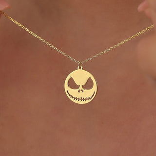 Solid Plain Gold Halloween Skully Pendant Necklace