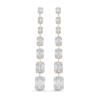 4.53 TCW Baguette & Round Moissanite Diamond Long Drop Earrings - crownmoissanite