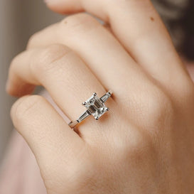 1.75 - 2.5 CT Emerald Cut Moissanite Three Stone Engagement Ring