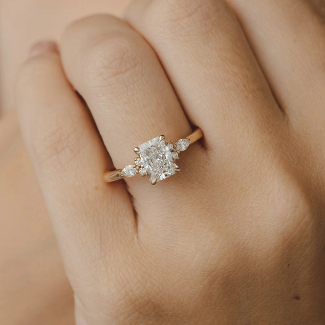 1.5 - 3.5 CT Radiant Moissanite Cluster Style Engagement Ring