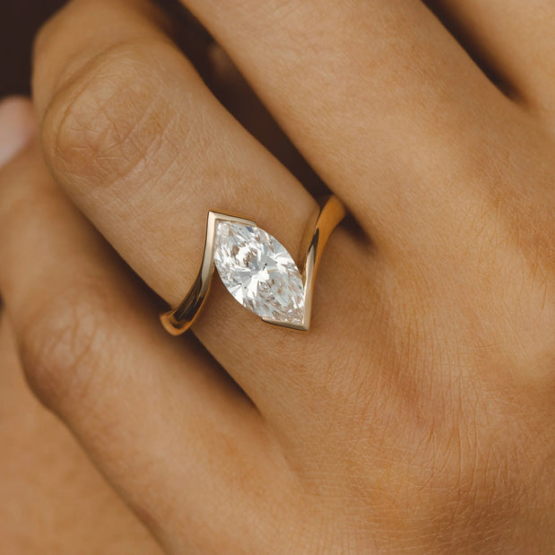 2.0-3.0 CT Marquise Cut Moissanite Half Bezel Engagement Ring