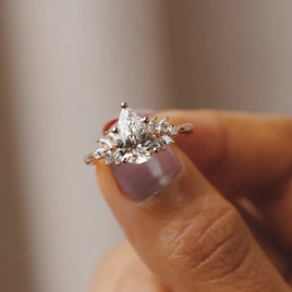 1.0 - 2.0 CT Pear Cut Moissanite Cluster Style Engagement Ring