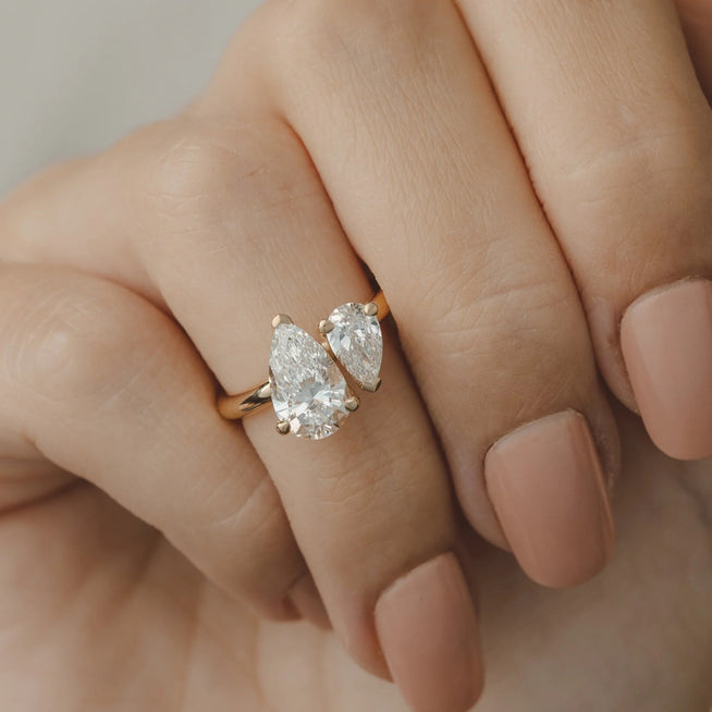 1.0 - 2.0 CT Pear Cut Moissanite Two Stone Engagement Ring