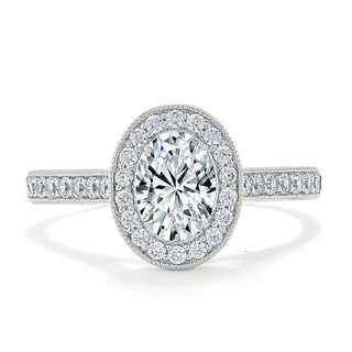 1.0 CT Oval Cut Halo Pave Moissanite Engagement Ring - crownmoissanite