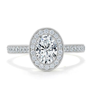 1.0 CT Oval Shaped Moissanite Halo Engagement Ring - crownmoissanite