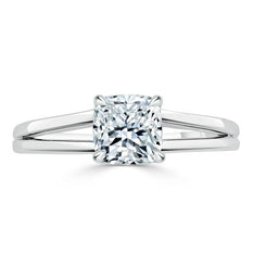 1.0 CT Cushion Shaped Moissanite Solitaire Split Shank Engagement Ring - crownmoissanite