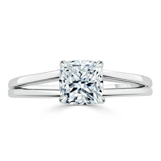 1.0 CT Cushion Cut Solitaire Split Shank Setting Moissanite Engagement Ring - crownmoissanite