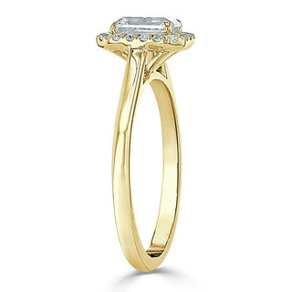 0.75 CT Emerald Cut Halo Moissanite Engagement Ring - crownmoissanite