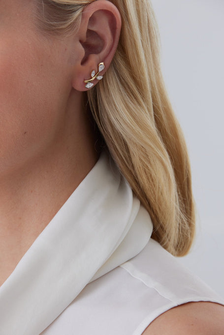 0.22 TCW Round Moissanite Diamond Ear Crawler Earrings - crownmoissanite