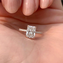 1.8 CT Radiant Solitaire & Pave Moissanite Engagement Ring - crownmoissanite