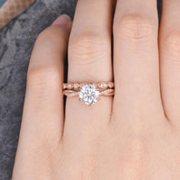 1.50 CT Round Cut Solitaire Milgrain Style Moissanite Bridal Ring Set - crownmoissanite
