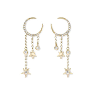 0.7TCW Round Moissanite Moon & Star Drip Earrings - crownmoissanite