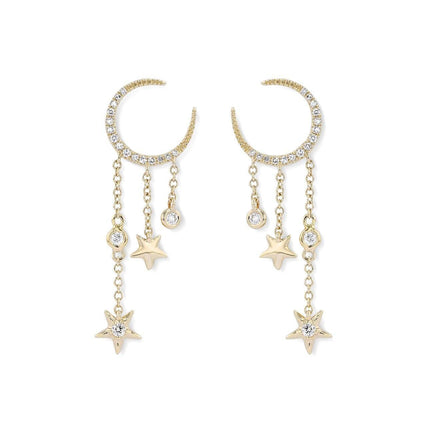 0.7TCW Round Moissanite Moon & Star Drip Earrings - crownmoissanite