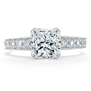 1.5 CT Cushion Cut Solitaire Channel Pave Moissanite Engagement Ring - crownmoissanite