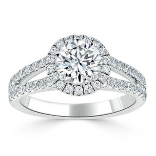 1.35 Round Cut Halo Split Shank Setting Moissanite Engagement Ring - crownmoissanite