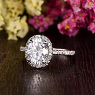 1.32 CT Oval Cut Halo Moissanite Engagement Ring - crownmoissanite