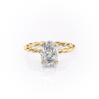 2.10 CT Oval Solitaire & Twisted Band Style Moissanite Engagement Ring - crownmoissanite