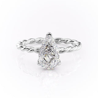 2.0 CT Pear Shaped Moissanite Hidden Halo Twisted Rope Engagement Ring - crownmoissanite