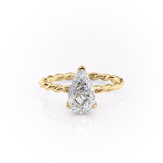 2.0 CT Pear Shaped Moissanite Hidden Halo Twisted Rope Engagement Ring - crownmoissanite