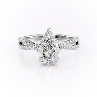 2.0 CT Pear Cut Solitaire Criss Cross Setting Moissanite Engagement Ring - crownmoissanite