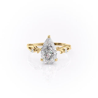 2 CT CT Pear Shaped Moissanite Twig Style Engagement Ring - crownmoissanite