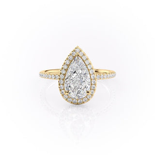 2.0 CT Pear Cut Halo Pave Moissanite Engagement Ring - crownmoissanite