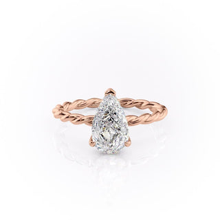 2.0 CT Pear Shaped Moissanite Hidden Halo Twisted Rope Engagement Ring - crownmoissanite