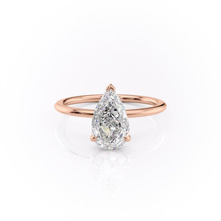 2.0 CT Pear Cut Solitaire Hidden Halo Setting Moissanite Engagement Ring - crownmoissanite