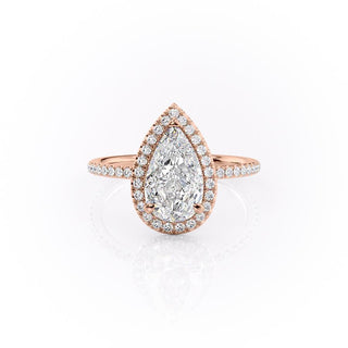 2.0 CT Pear Cut Halo Pave Moissanite Engagement Ring - crownmoissanite
