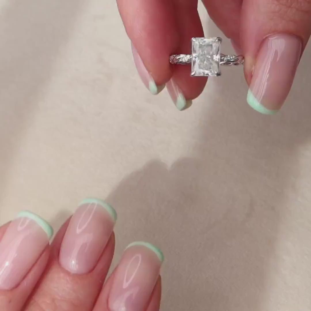 3.5 CT Radiant Twisted Rope Pave Setting Moissanite Engagement Ring ...