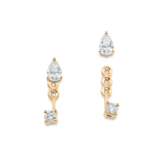 0.80 TCW Pear & Round Moissanite Diamond Ear Jacket Earrings - crownmoissanite