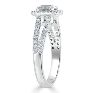 1.0 CT Asscher Cut Halo Split Shank Setting Moissanite Engagement Ring - crownmoissanite