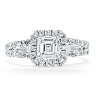 1.0 CT Asscher Cut Halo Split Shank Setting Moissanite Engagement Ring - crownmoissanite