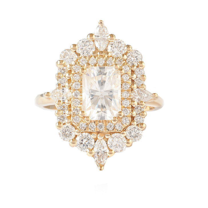 0.70 CT Radiant Moissanite Double Halo Setting Engagement Ring