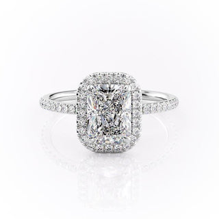 2.10 CT Radiant Cut Halo Style Moissanite Engagement Ring - crownmoissanite