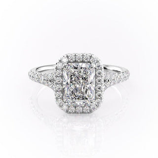 2.1 CT Radiant Shaped Moissanite Halo Split Shank Engagement Ring - crownmoissanite