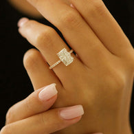 3.51 CT Radiant Cut Solitaire & Hidden Halo Setting Moissanite Engagement Ring - crownmoissanite