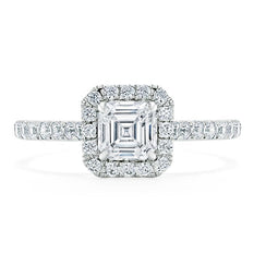 1.0 CT Asscher Cut Halo Pave Moissanite Engagement Ring - crownmoissanite